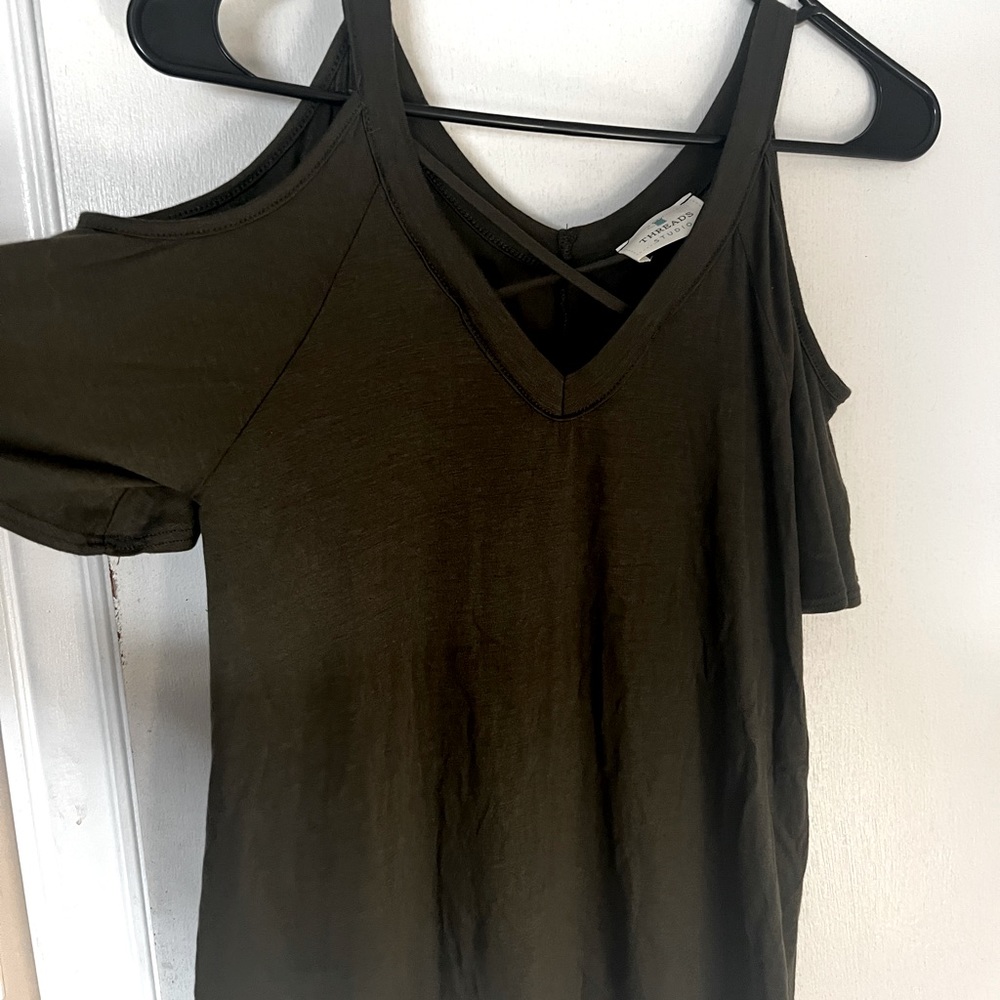 Threads Studio Olive Strappy Top with open shoulders!